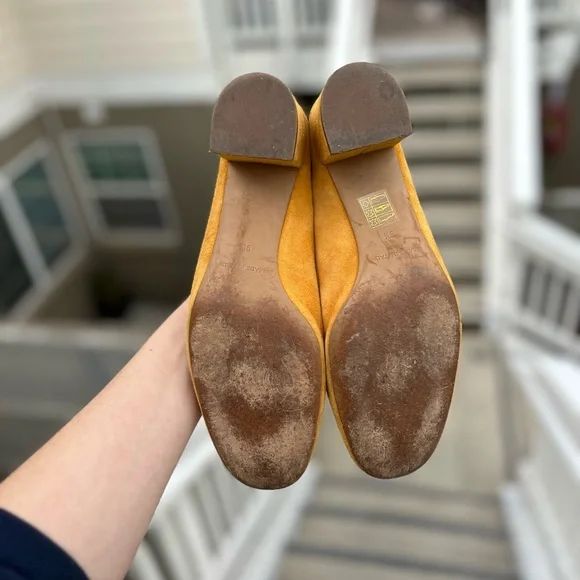 Everlane Mustard Yellow Suede Block Heel Mules - Picture 7 of 11